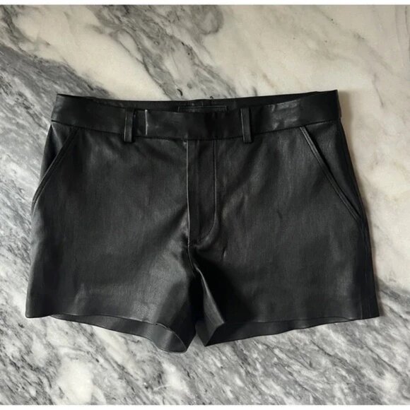 SPRWMN 100% Lamb Leather Black Mini Shorts Size Small - Picture 1 of 9